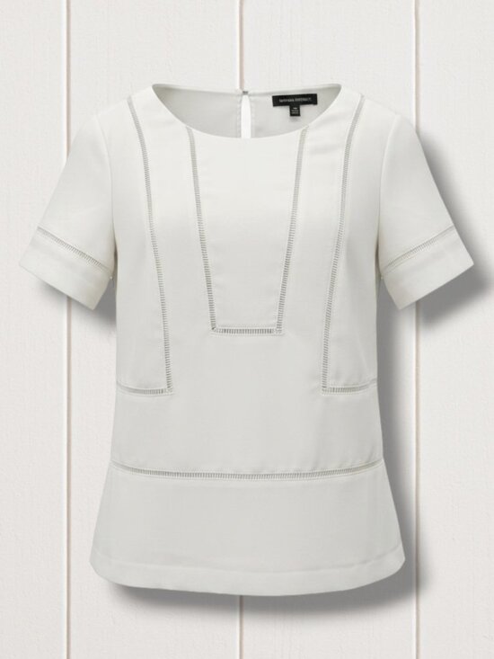 Banana Republic Tops - Banana‎ Republic White Ladder Stitching Short Sleeve Blouse XS